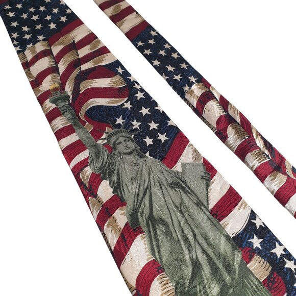 Museum Artifacts Tie Statue Of Liberty American Flag USA Themed Silk Classic - Picture 2 of 5